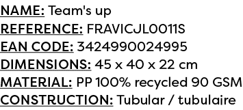 Name: Team's up Reference: FRAVICJL0011S EAN code: 3424990024995 Dimensions: 45 x 40 x 22 cm Material: PP 100% recycl...